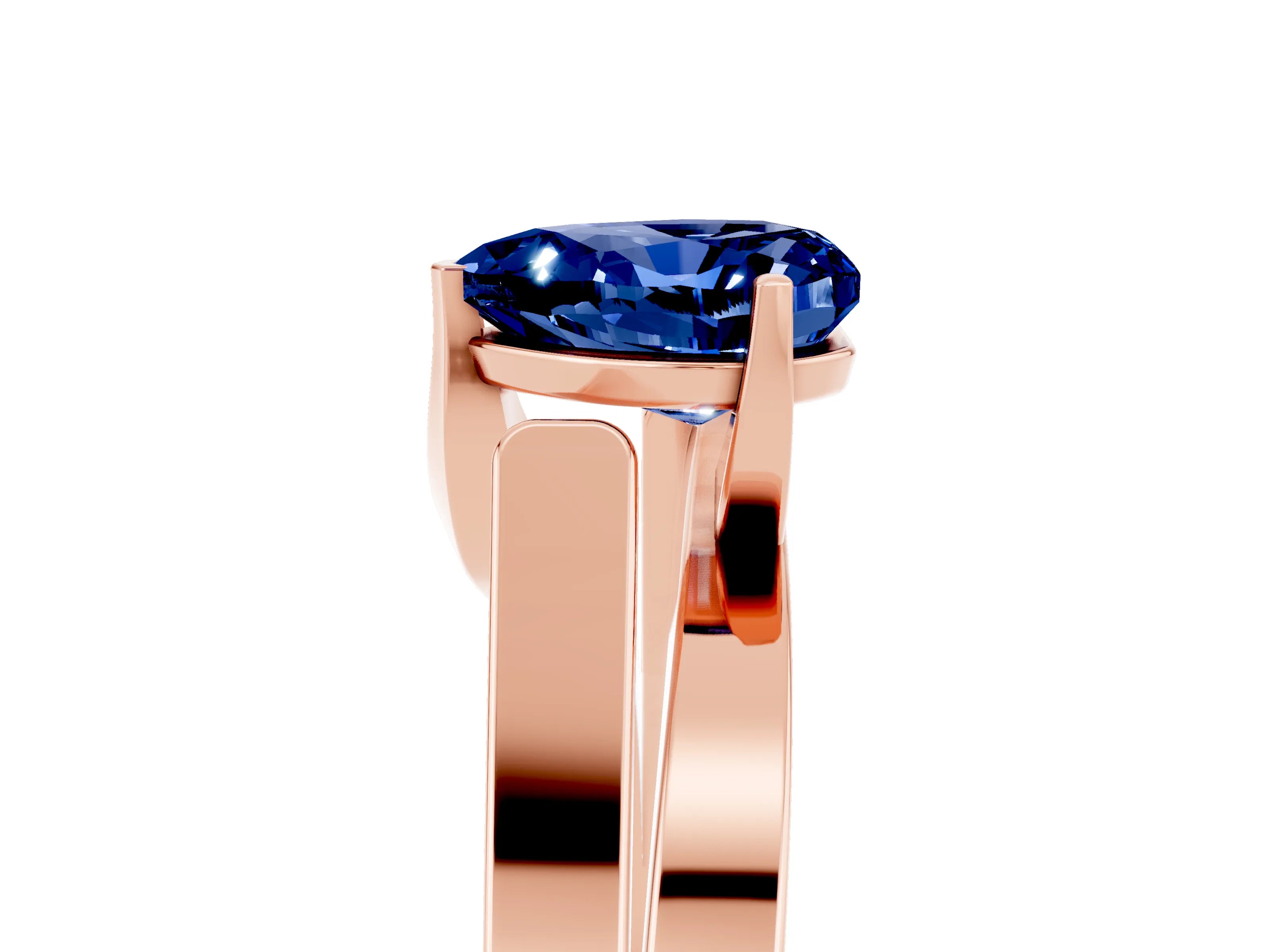 Rose gold Modern Tension Set Heart Cut Blue Sapphire Solitaire Wide Band Ring_5