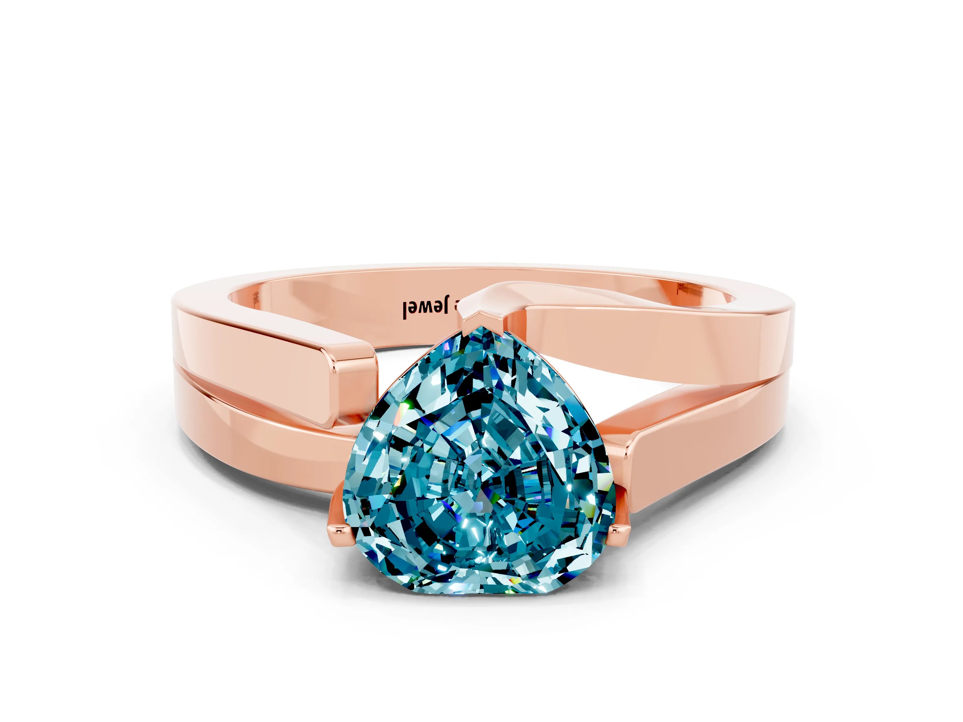 Rose gold Modern Tension Set Heart Cut Blue Topaz Solitaire Wide Band Ring
