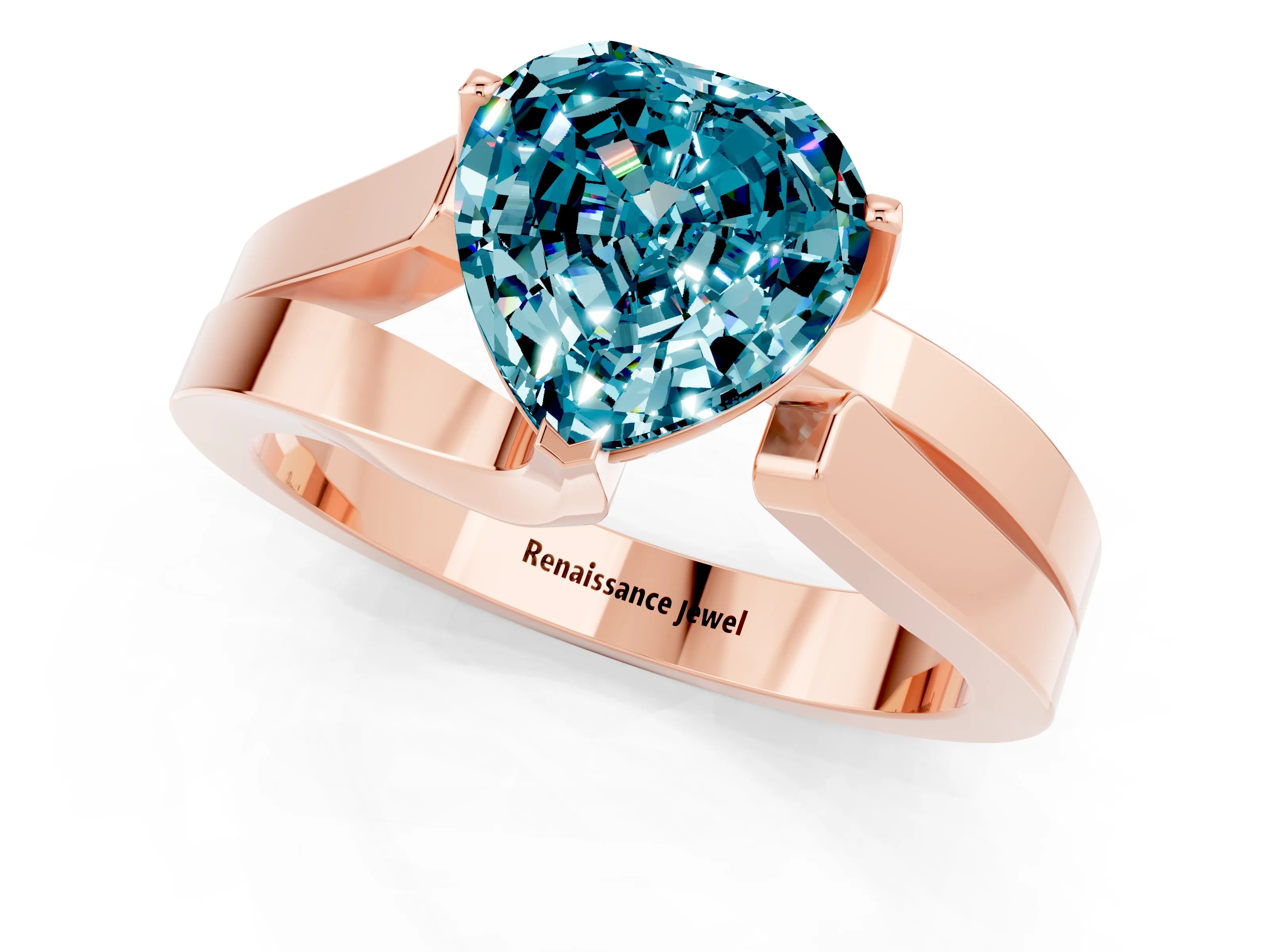 Rose gold Modern Tension Set Heart Cut Blue Topaz Solitaire Wide Band Ring_1