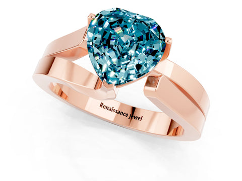 Rose gold Modern Tension Set Heart Cut Blue Topaz Solitaire Wide Band Ring_1