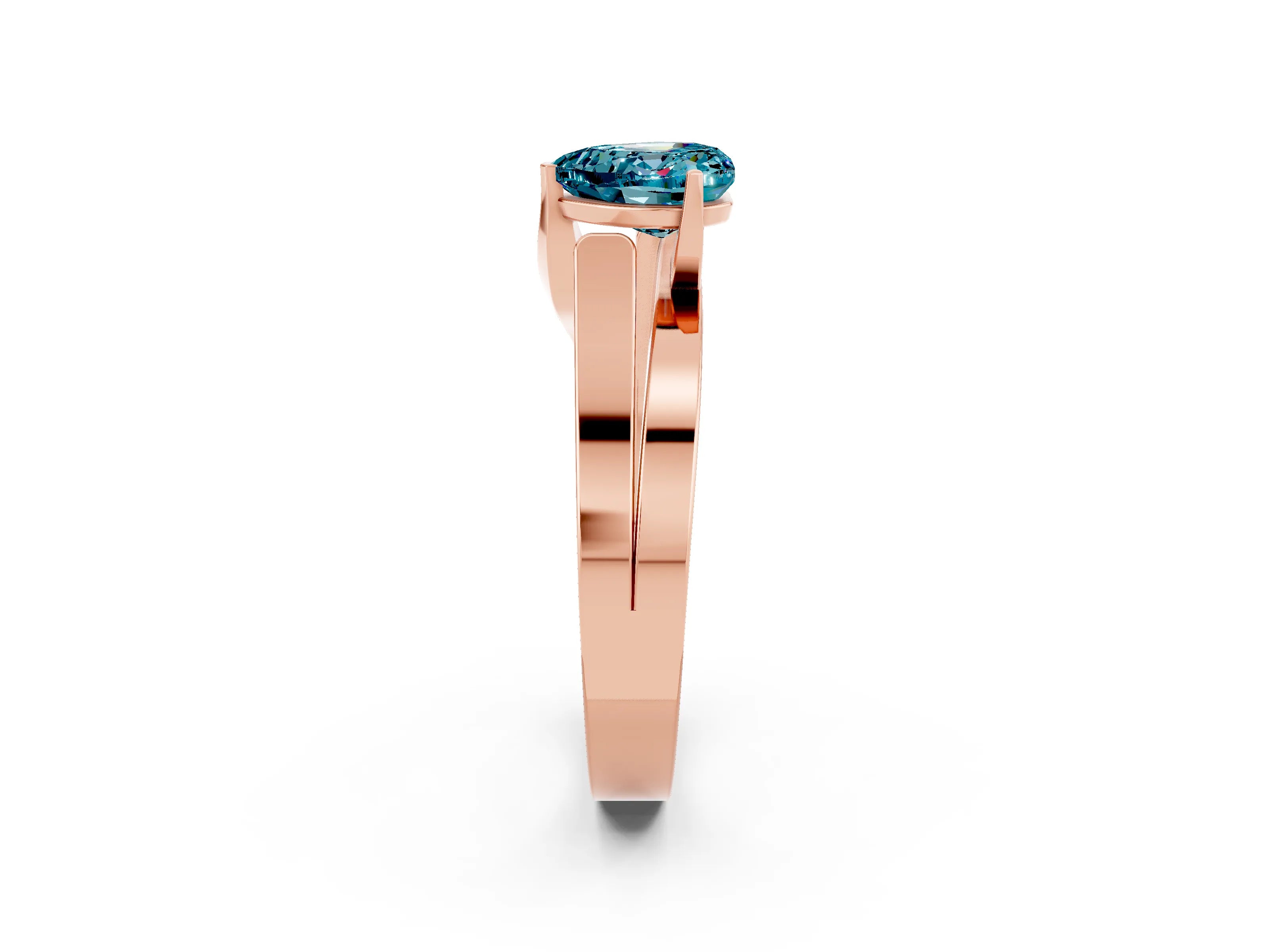 Rose gold Modern Tension Set Heart Cut Blue Topaz Solitaire Wide Band Ring_2