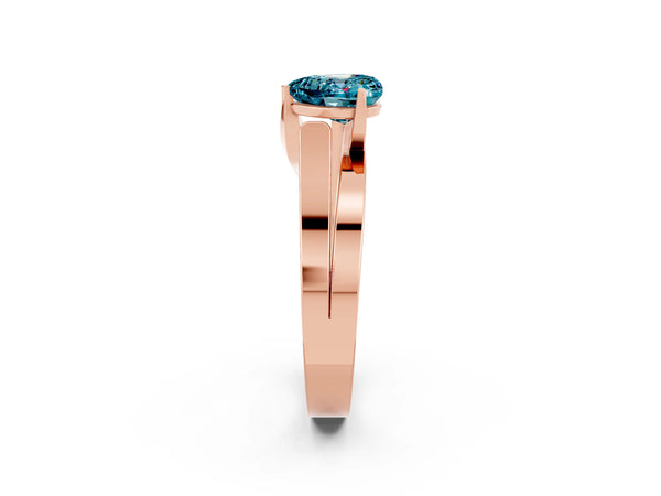 Rose gold Modern Tension Set Heart Cut Blue Topaz Solitaire Wide Band Ring
