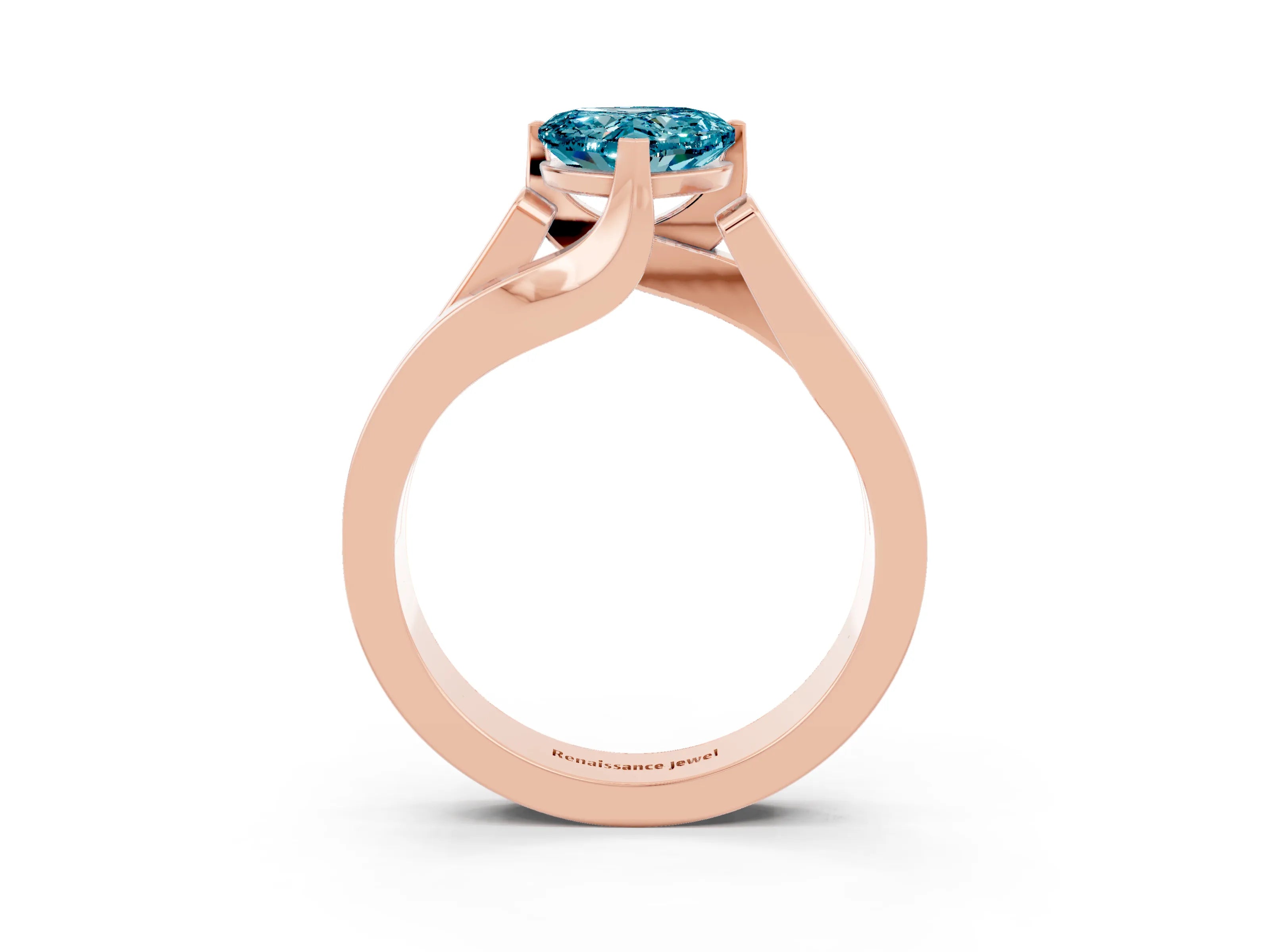 Rose gold Modern Tension Set Heart Cut Blue Topaz Solitaire Wide Band Ring_3