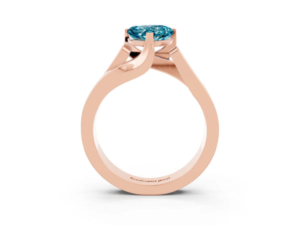 Rose gold Modern Tension Set Heart Cut Blue Topaz Solitaire Wide Band Ring
