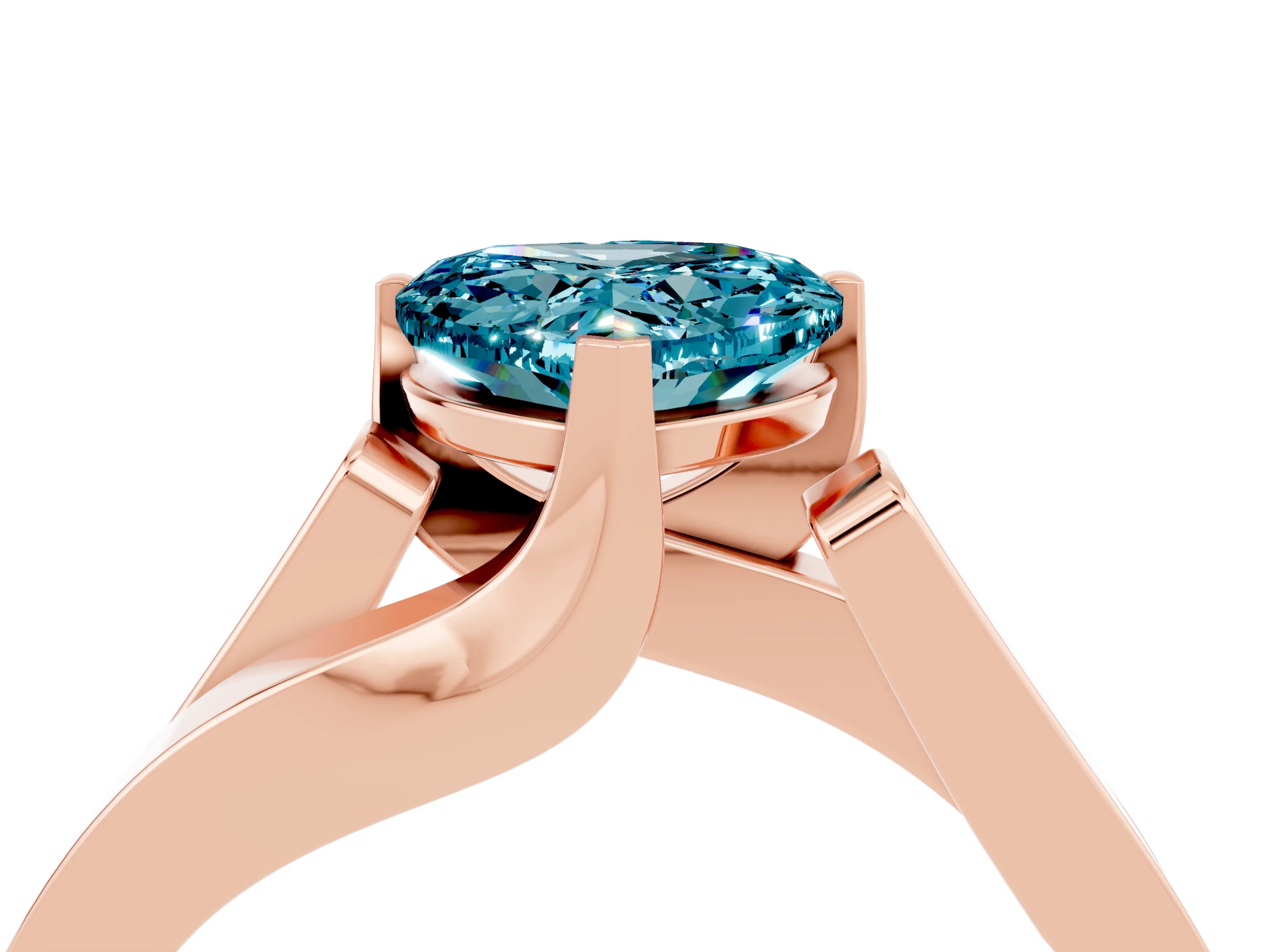 Rose gold Modern Tension Set Heart Cut Blue Topaz Solitaire Wide Band Ring_4