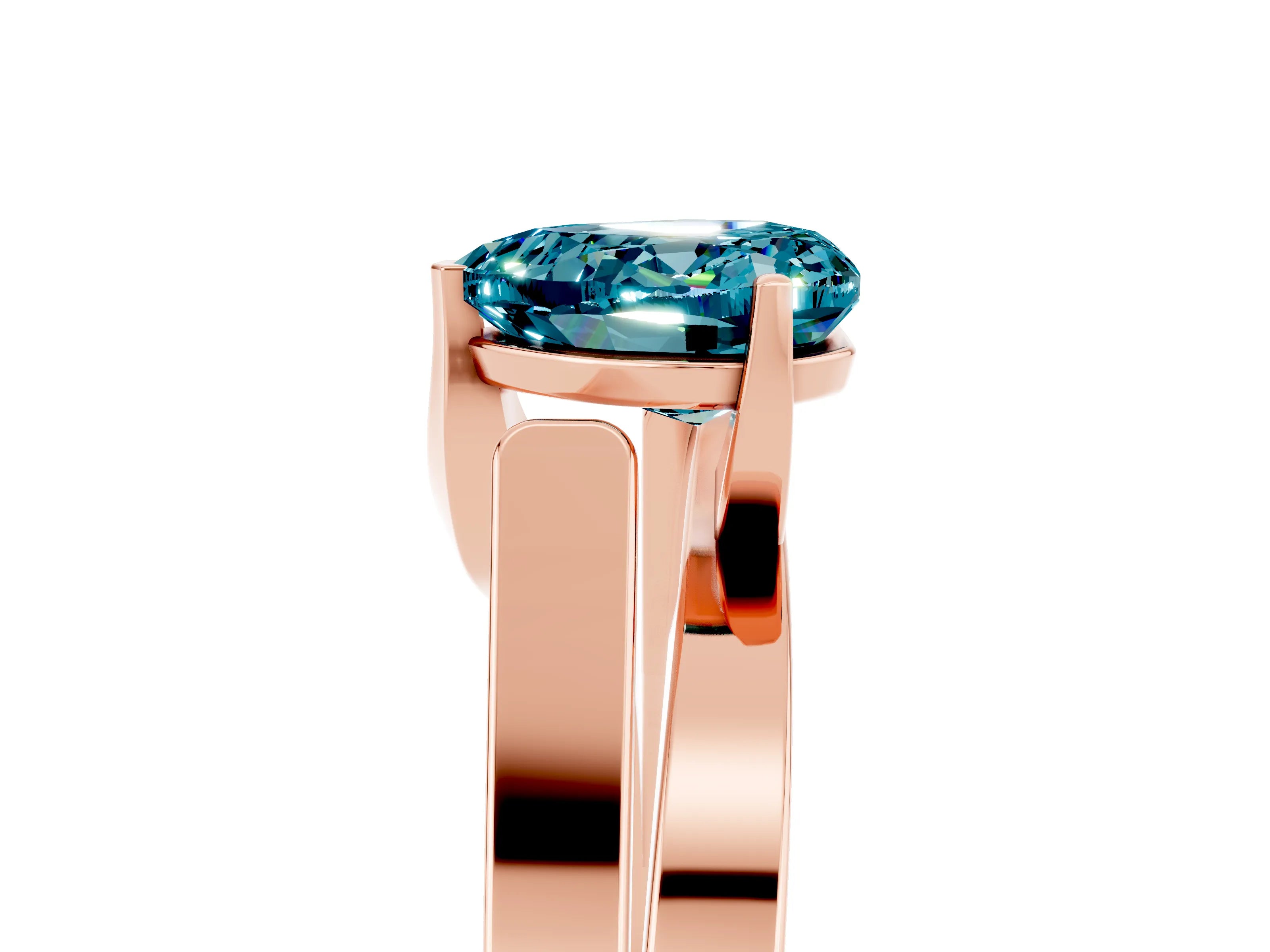 Rose gold Modern Tension Set Heart Cut Blue Topaz Solitaire Wide Band Ring_5