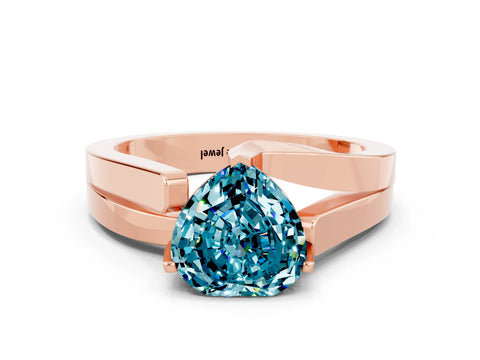 Rose gold Modern Tension Set Heart Cut Blue Topaz Solitaire Wide Band Ring