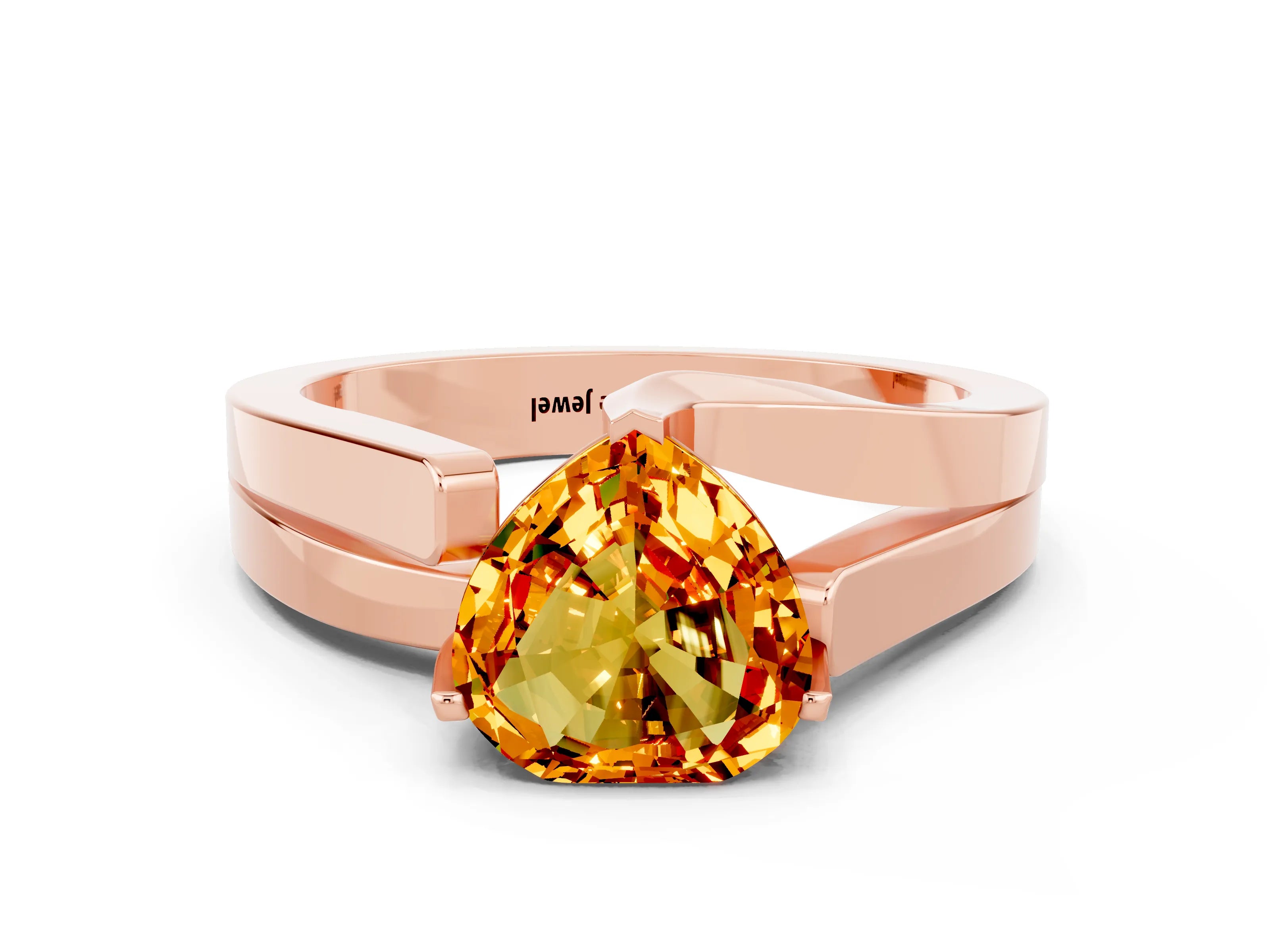 Rose gold Modern Tension Set Heart Cut Citrine Solitaire Wide Band Ring