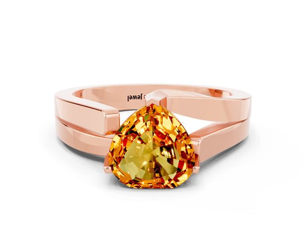 Rose gold Modern Tension Set Heart Cut Citrine Solitaire Wide Band Ring