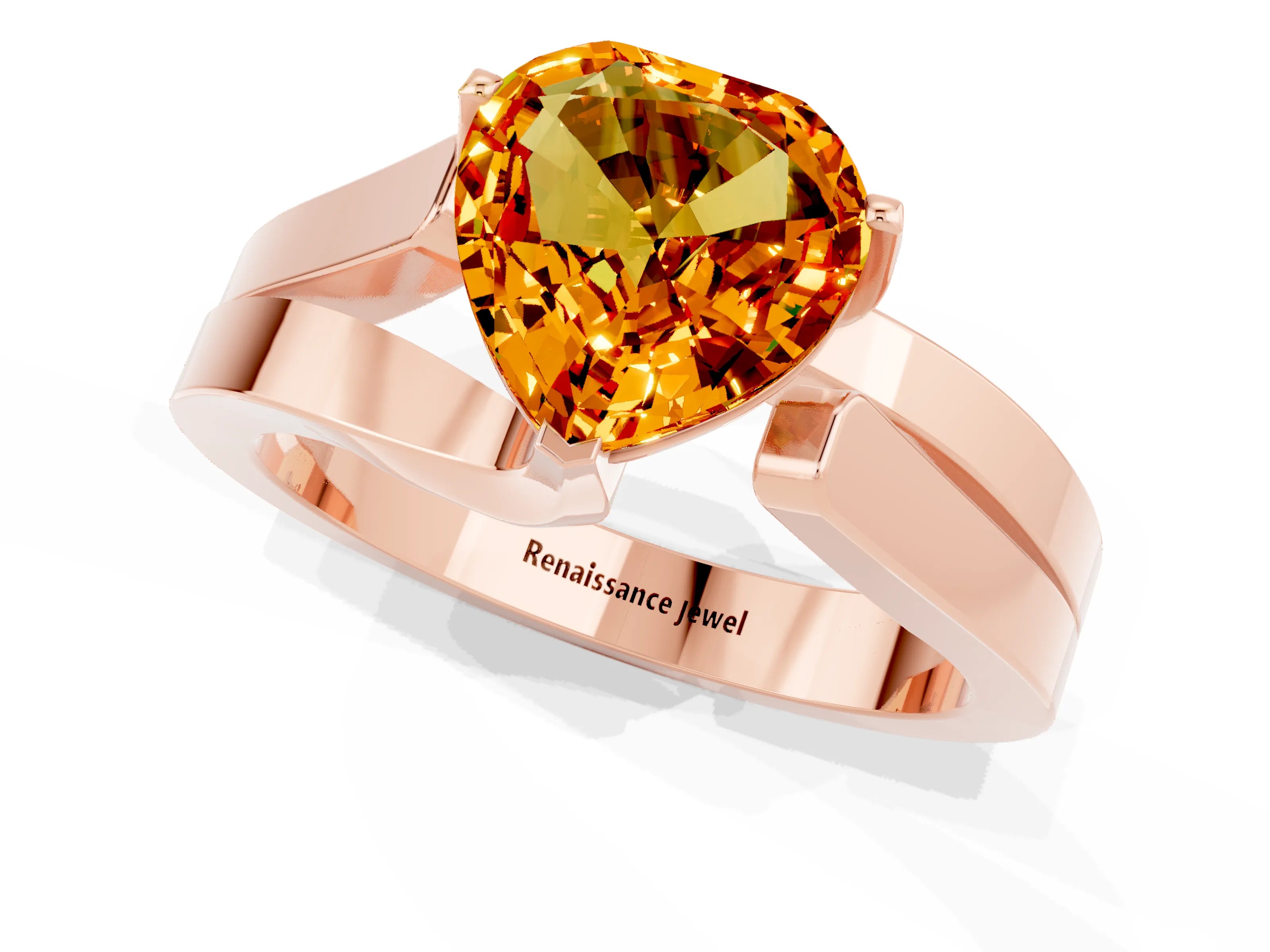 Rose gold Modern Tension Set Heart Cut Citrine Solitaire Wide Band Ring_1