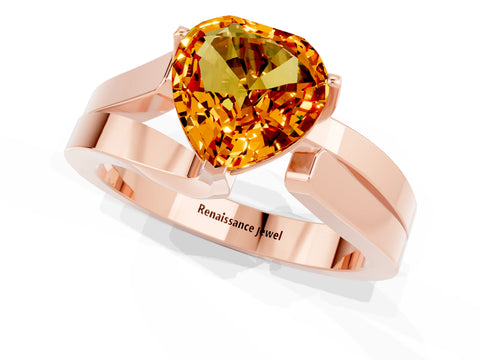 Rose gold Modern Tension Set Heart Cut Citrine Solitaire Wide Band Ring_1