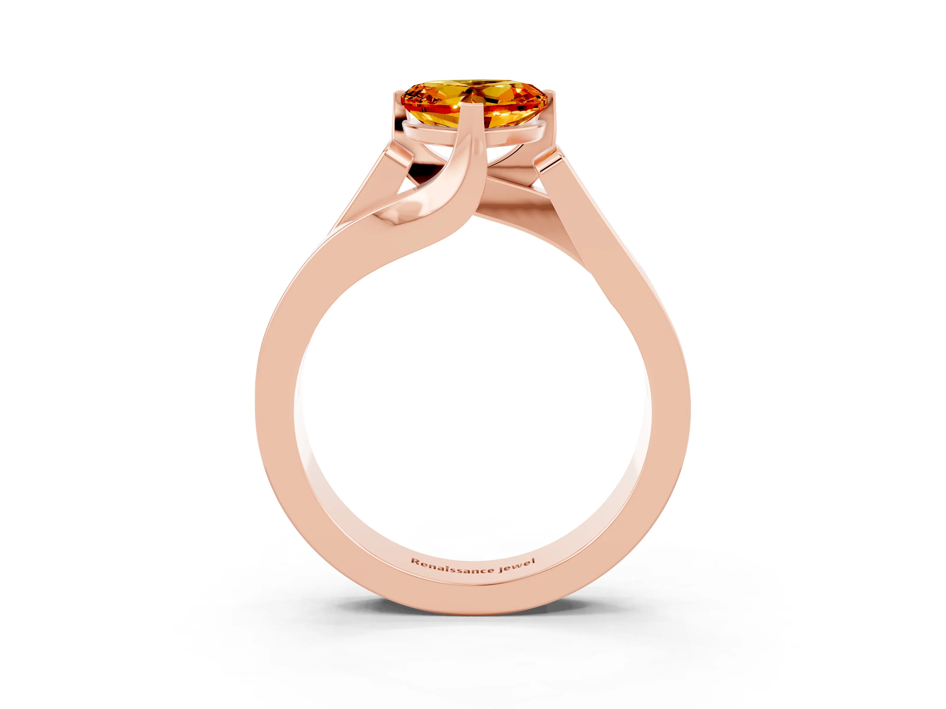 Rose gold Modern Tension Set Heart Cut Citrine Solitaire Wide Band Ring_3