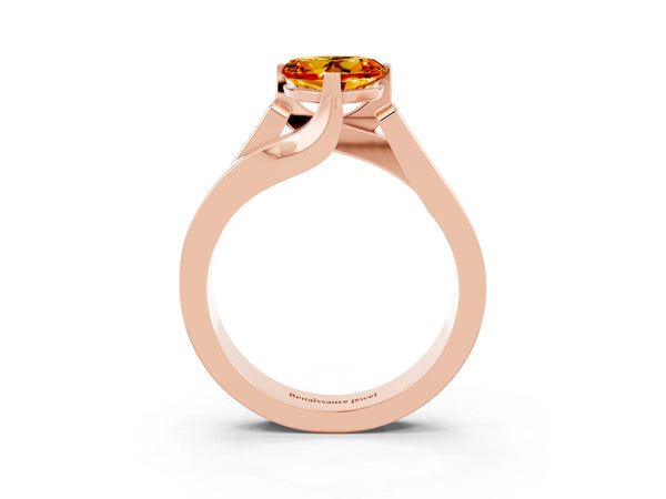 Rose gold Modern Tension Set Heart Cut Citrine Solitaire Wide Band Ring
