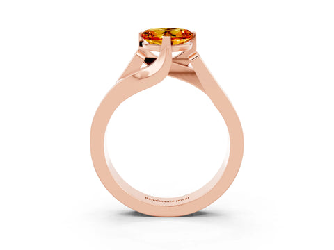 Rose gold Modern Tension Set Heart Cut Citrine Solitaire Wide Band Ring_3