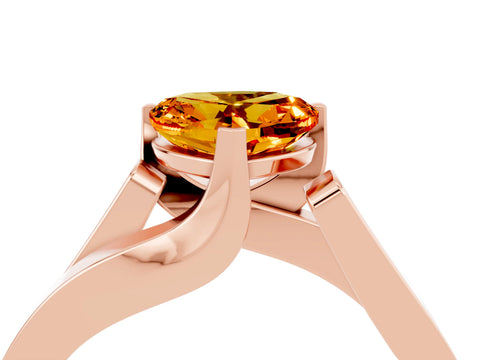 Rose gold Modern Tension Set Heart Cut Citrine Solitaire Wide Band Ring_4