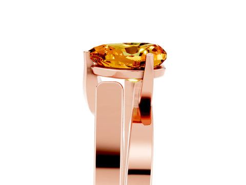 Rose gold Modern Tension Set Heart Cut Citrine Solitaire Wide Band Ring_5