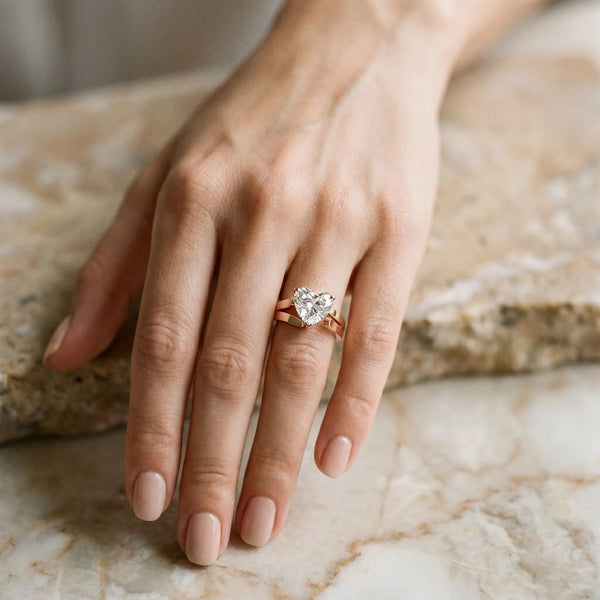 Rose gold Modern Tension Set Heart Cut Diamond Solitaire Wide Band Ring