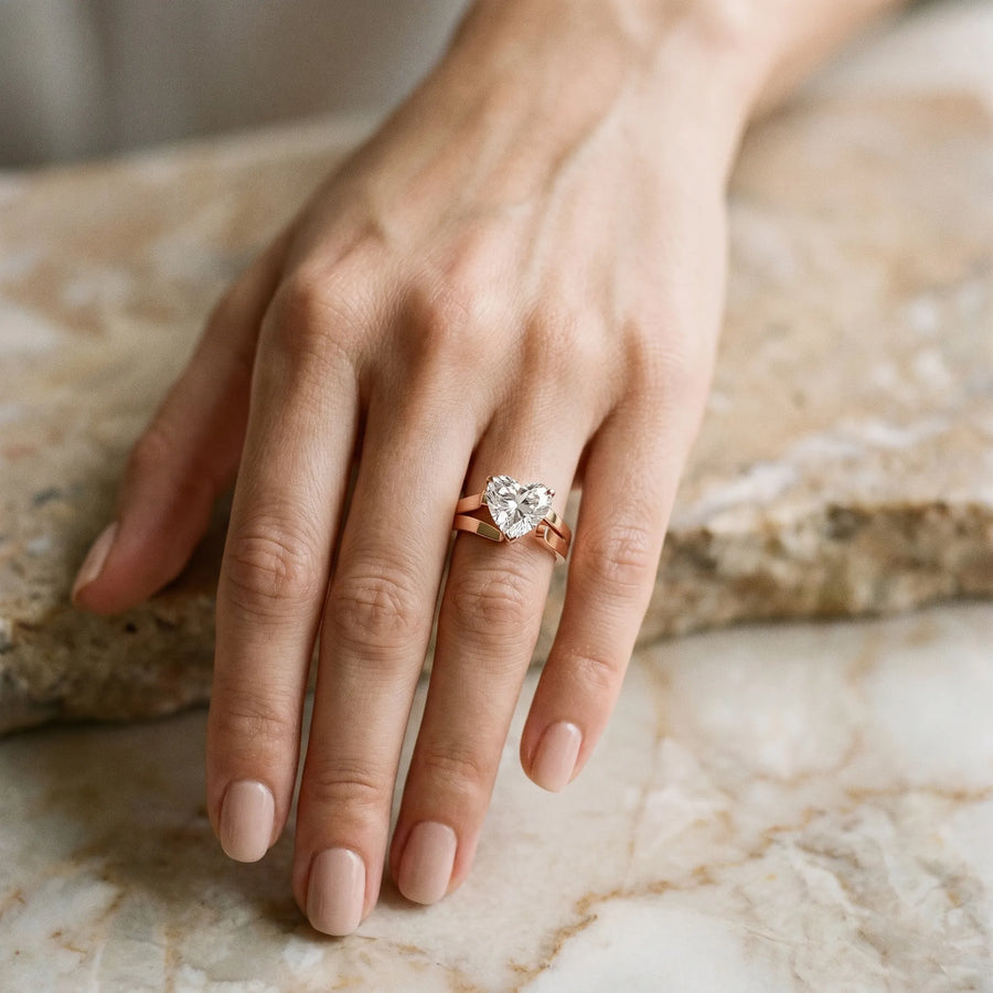 Rose gold Modern Tension Set Heart Cut Diamond Solitaire Wide Band Ring