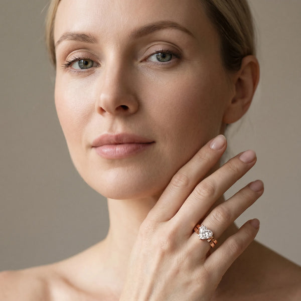 Rose gold Modern Tension Set Heart Cut Diamond Solitaire Wide Band Ring