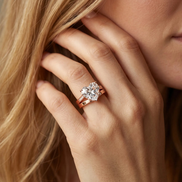 Rose gold Modern Tension Set Heart Cut Diamond Solitaire Wide Band Ring