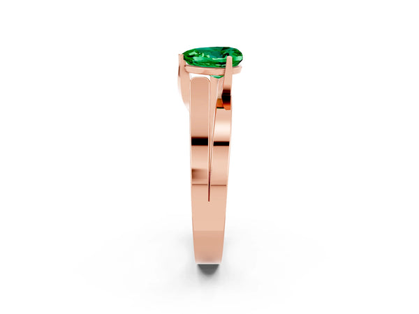 Rose gold Modern Tension Set Heart Cut Emerald Solitaire Wide Band Ring