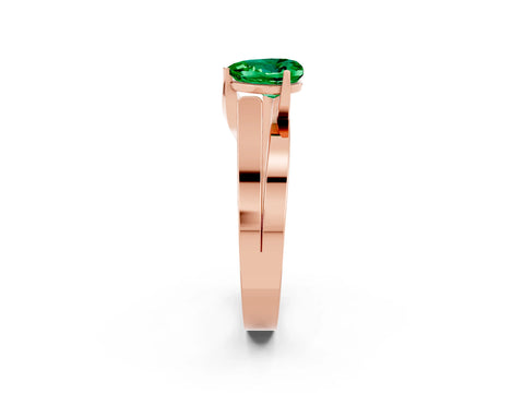 Rose gold Modern Tension Set Heart Cut Emerald Solitaire Wide Band Ring_2