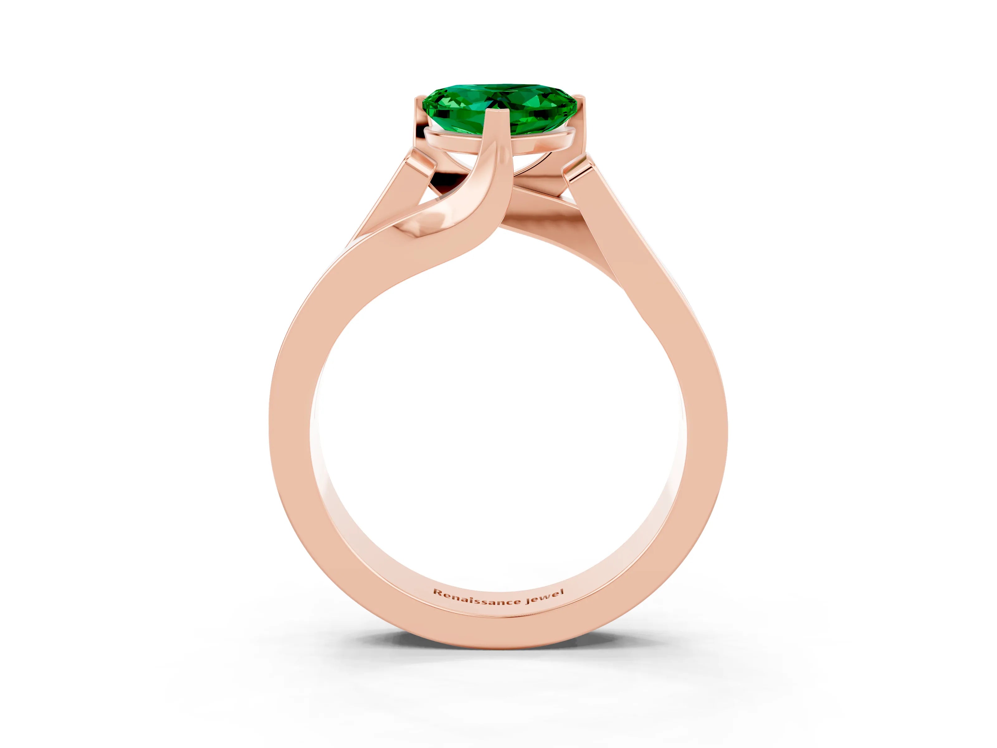 Rose gold Modern Tension Set Heart Cut Emerald Solitaire Wide Band Ring_3