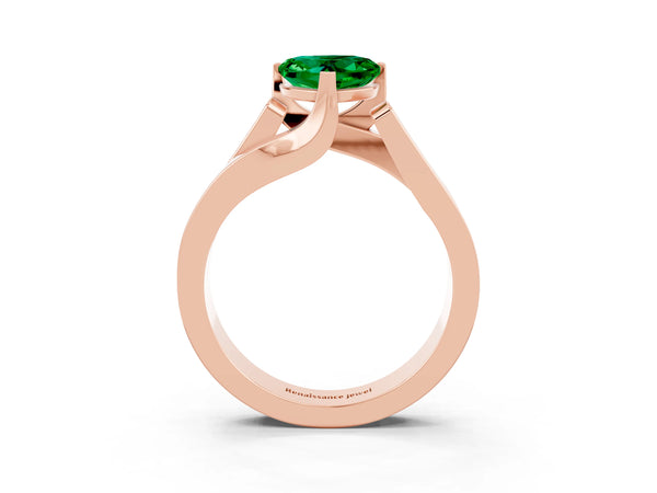 Rose gold Modern Tension Set Heart Cut Emerald Solitaire Wide Band Ring