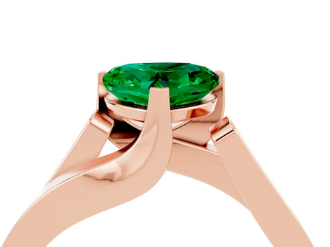 Rose gold Modern Tension Set Heart Cut Emerald Solitaire Wide Band Ring_4