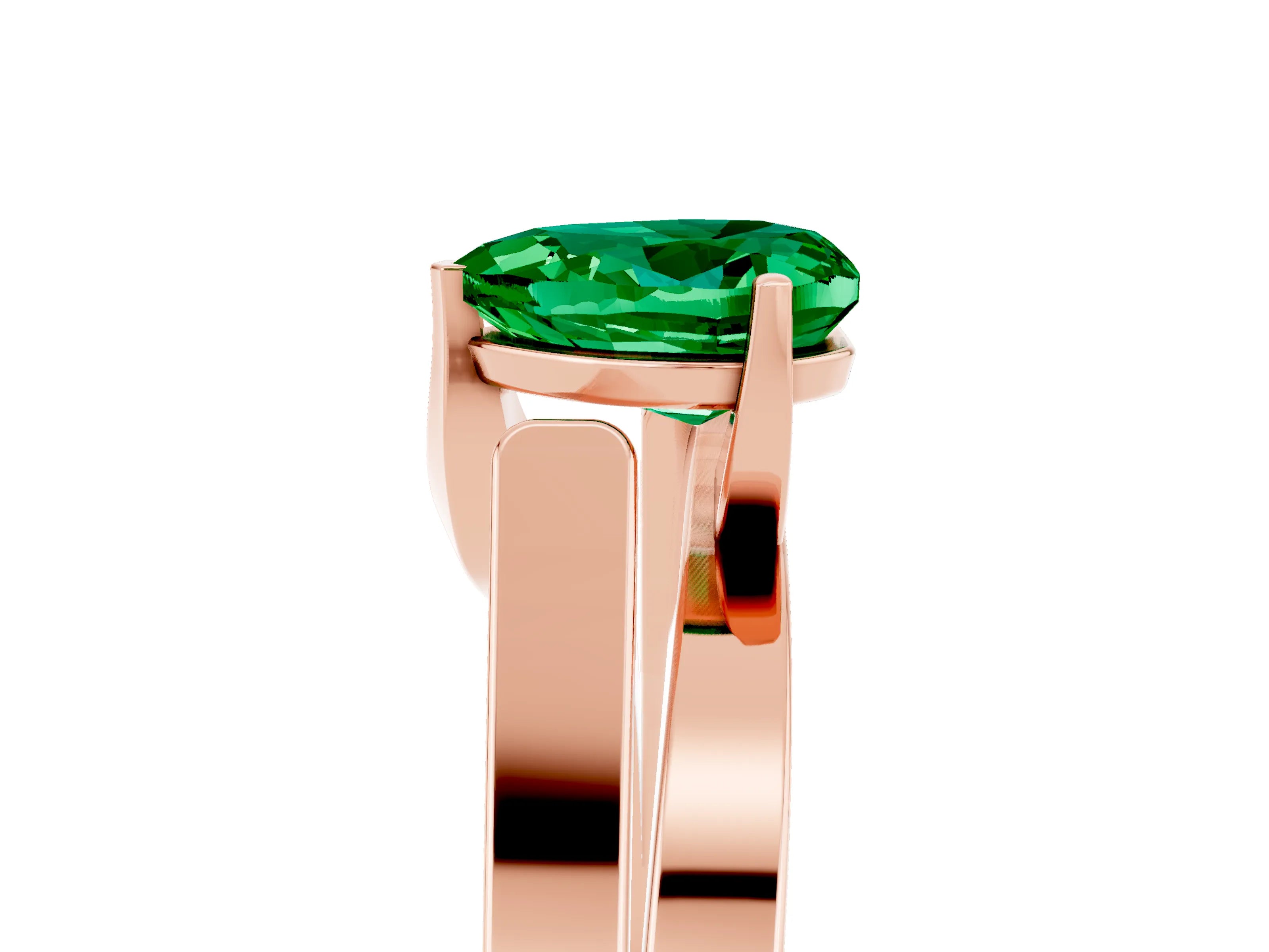 Rose gold Modern Tension Set Heart Cut Emerald Solitaire Wide Band Ring_5