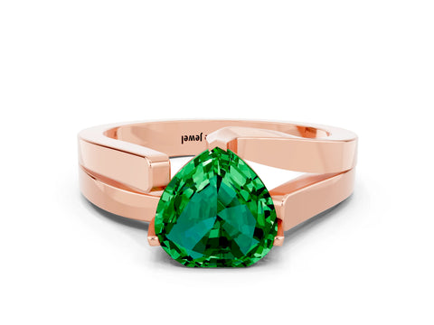 Rose gold Modern Tension Set Heart Cut Emerald Solitaire Wide Band Ring