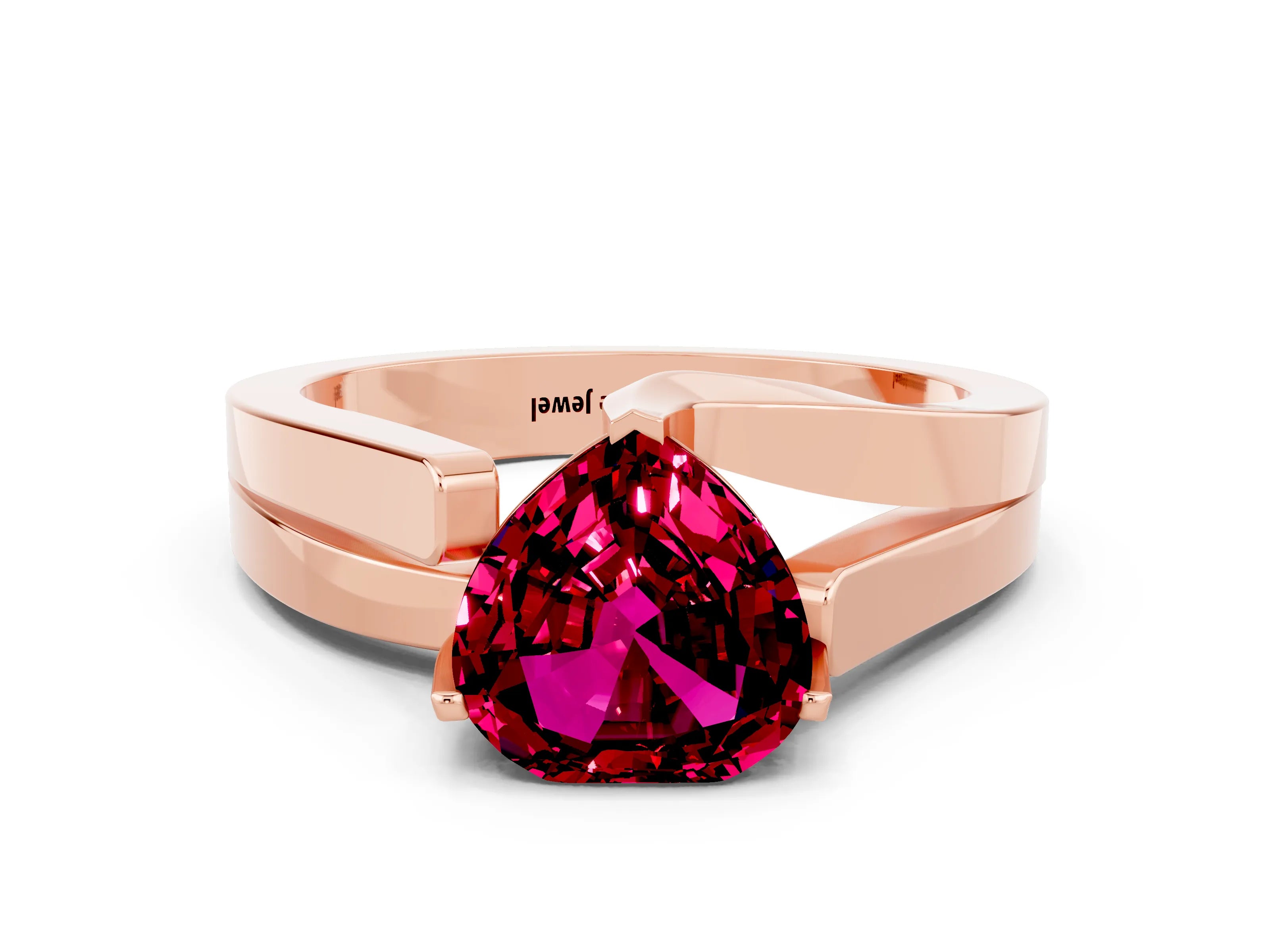 Rose gold Modern Tension Set Heart Cut Garnet Solitaire Wide Band Ring