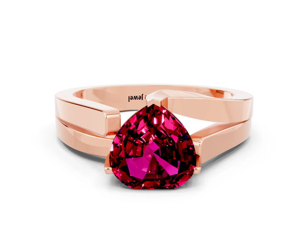 Rose gold Modern Tension Set Heart Cut Garnet Solitaire Wide Band Ring