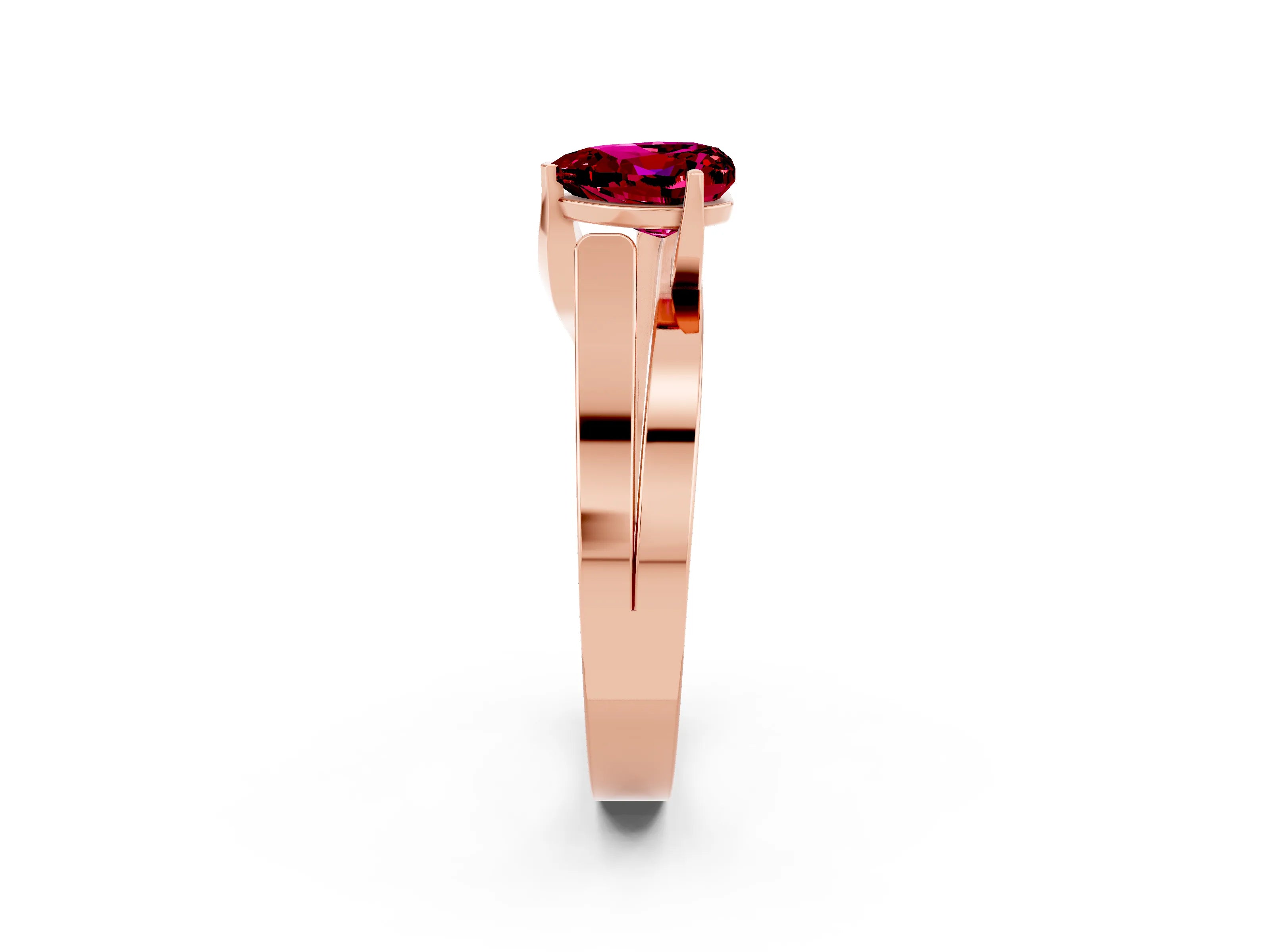 Rose gold Modern Tension Set Heart Cut Garnet Solitaire Wide Band Ring_2