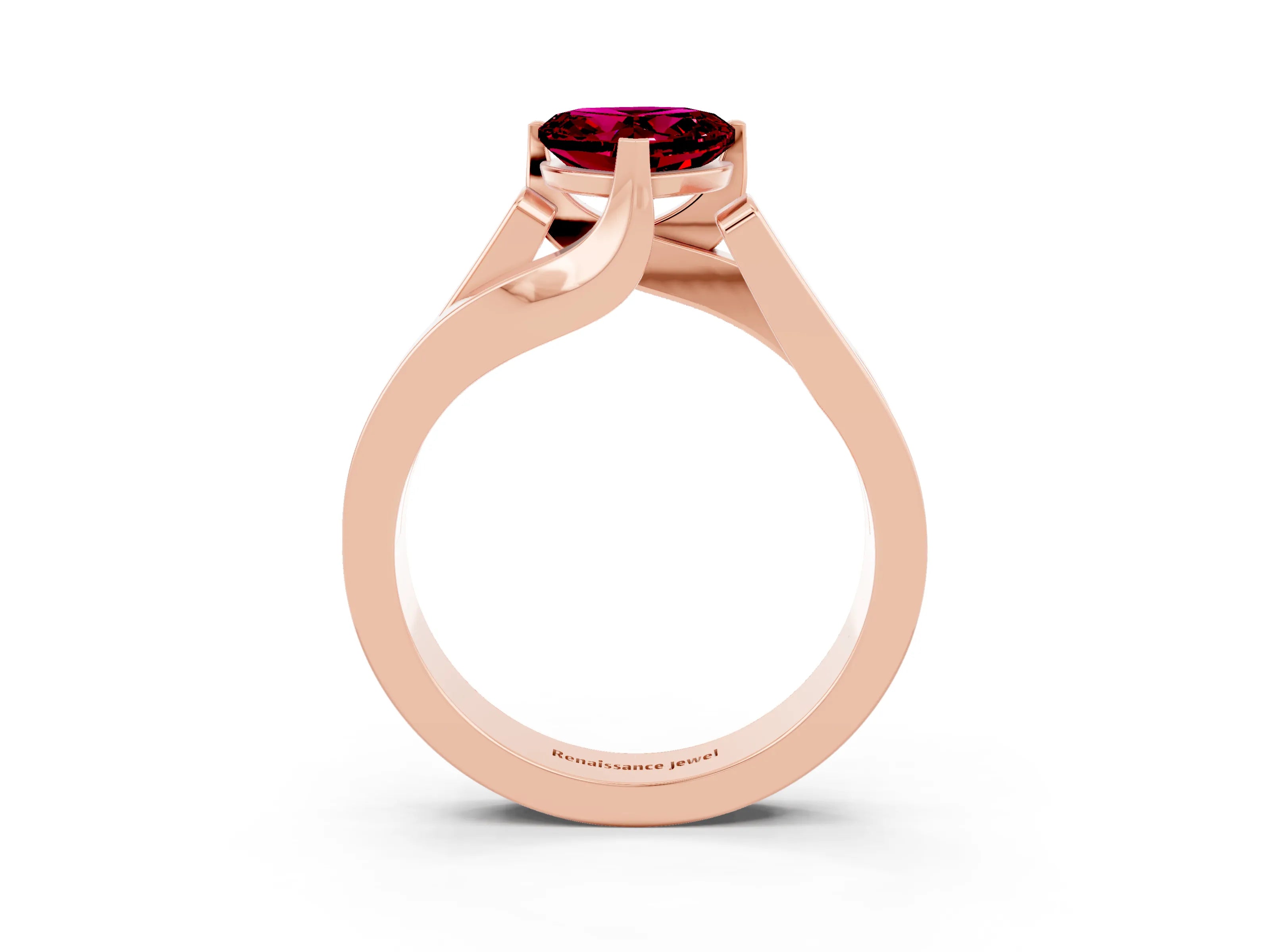 Rose gold Modern Tension Set Heart Cut Garnet Solitaire Wide Band Ring_3