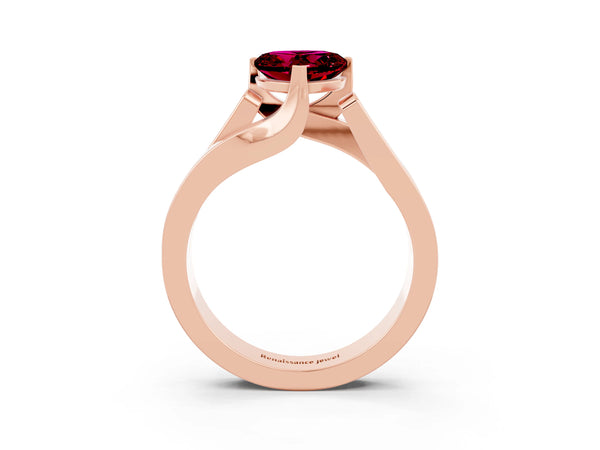 Rose gold Modern Tension Set Heart Cut Garnet Solitaire Wide Band Ring
