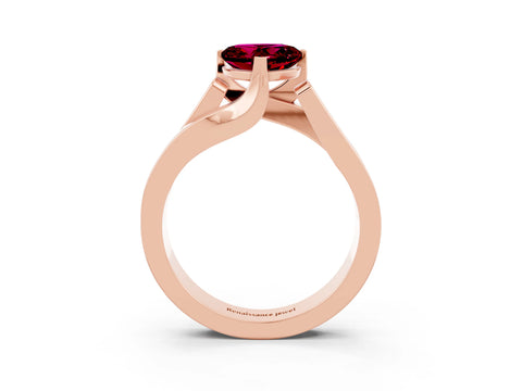 Rose gold Modern Tension Set Heart Cut Garnet Solitaire Wide Band Ring_3