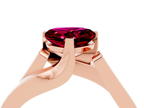 Rose gold Modern Tension Set Heart Cut Garnet Solitaire Wide Band Ring_4