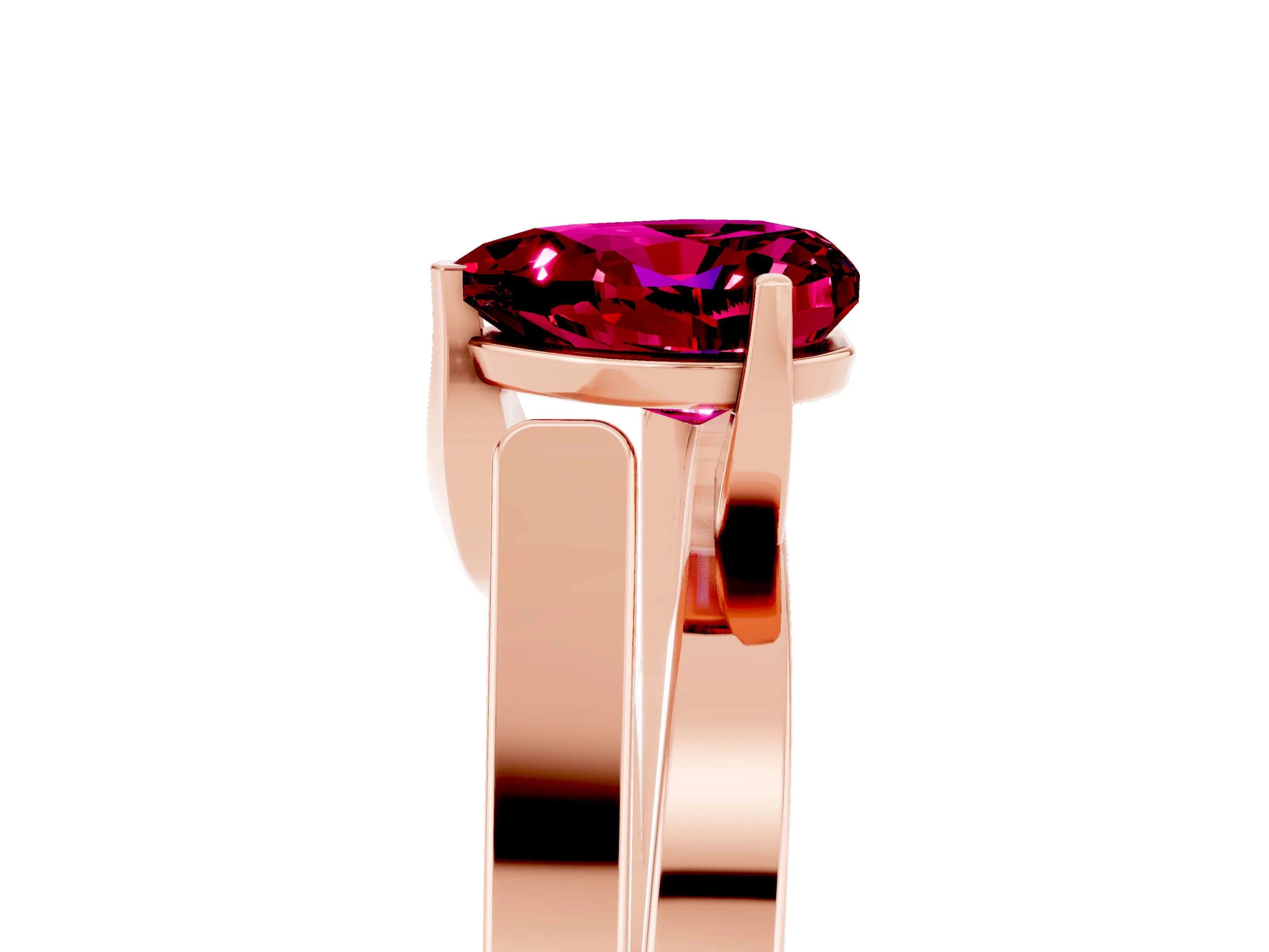 Rose gold Modern Tension Set Heart Cut Garnet Solitaire Wide Band Ring_5