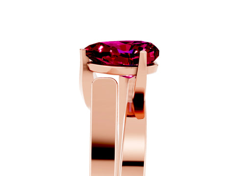 Rose gold Modern Tension Set Heart Cut Garnet Solitaire Wide Band Ring_5