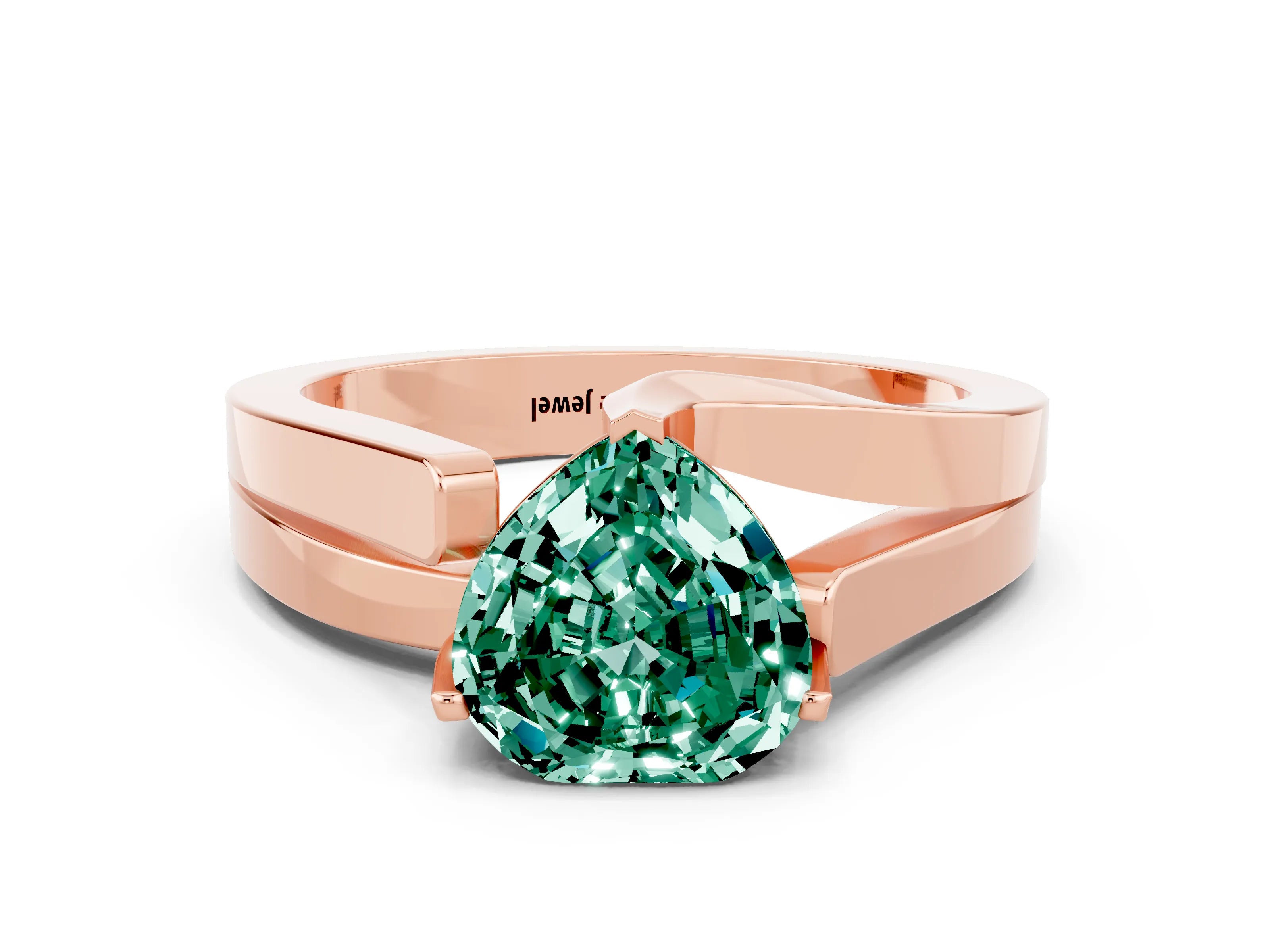Rose gold Modern Tension Set Heart Cut Green Sapphire Solitaire Wide Band Ring
