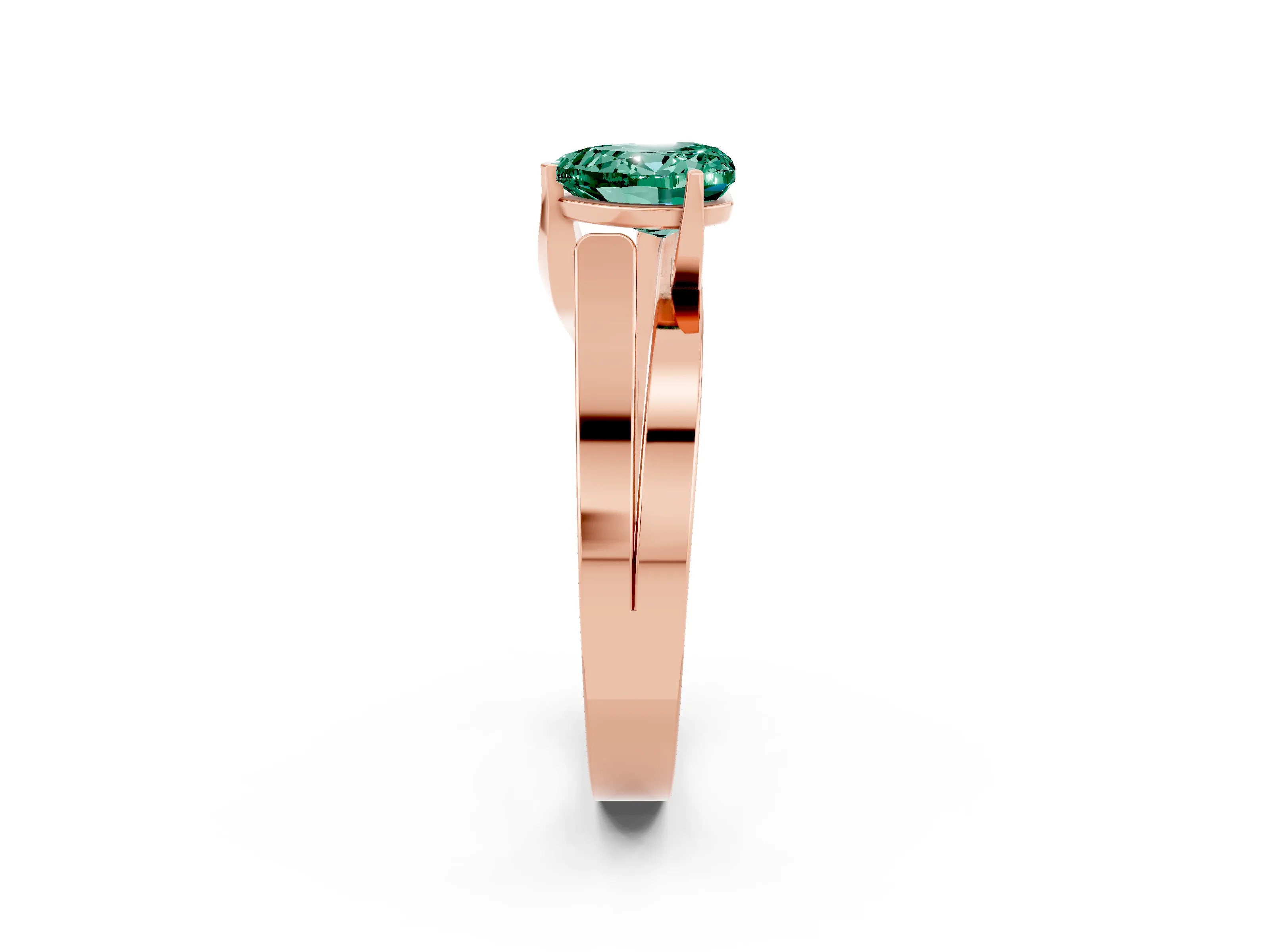 Rose gold Modern Tension Set Heart Cut Green Sapphire Solitaire Wide Band Ring_2