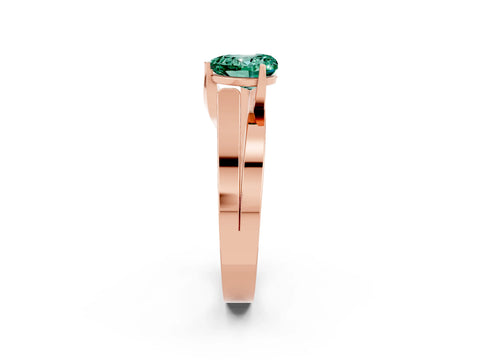 Rose gold Modern Tension Set Heart Cut Green Sapphire Solitaire Wide Band Ring_2