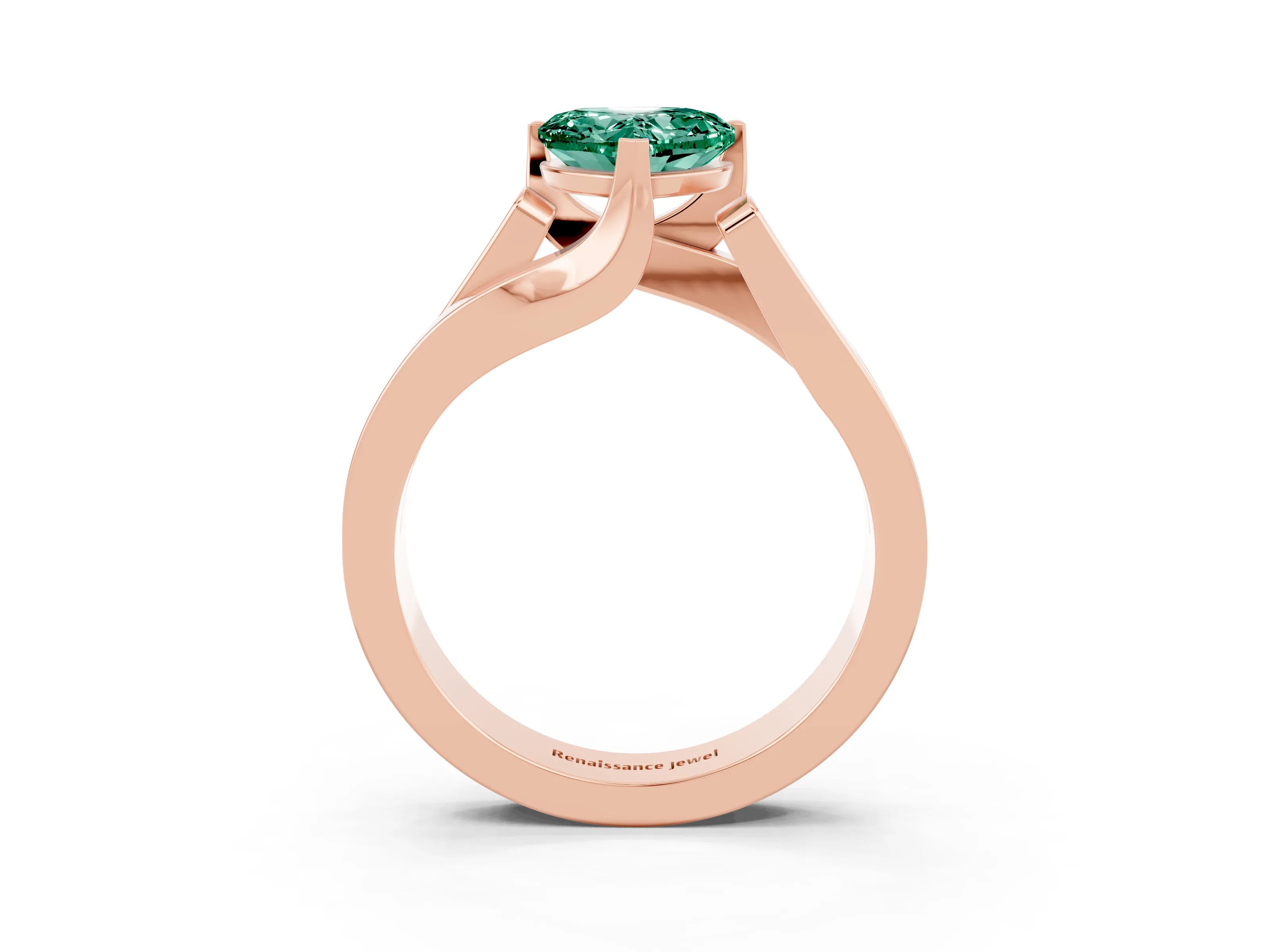 Rose gold Modern Tension Set Heart Cut Green Sapphire Solitaire Wide Band Ring_3