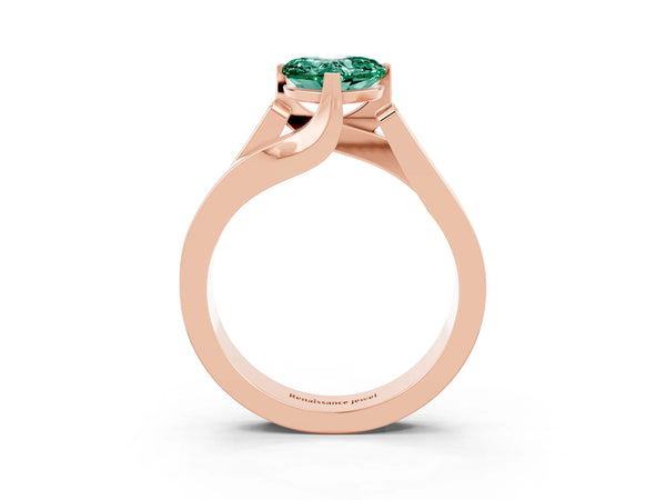 Rose gold Modern Tension Set Heart Cut Green Sapphire Solitaire Wide Band Ring
