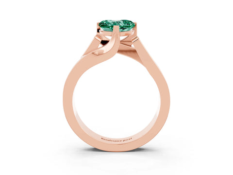 Rose gold Modern Tension Set Heart Cut Green Sapphire Solitaire Wide Band Ring_3