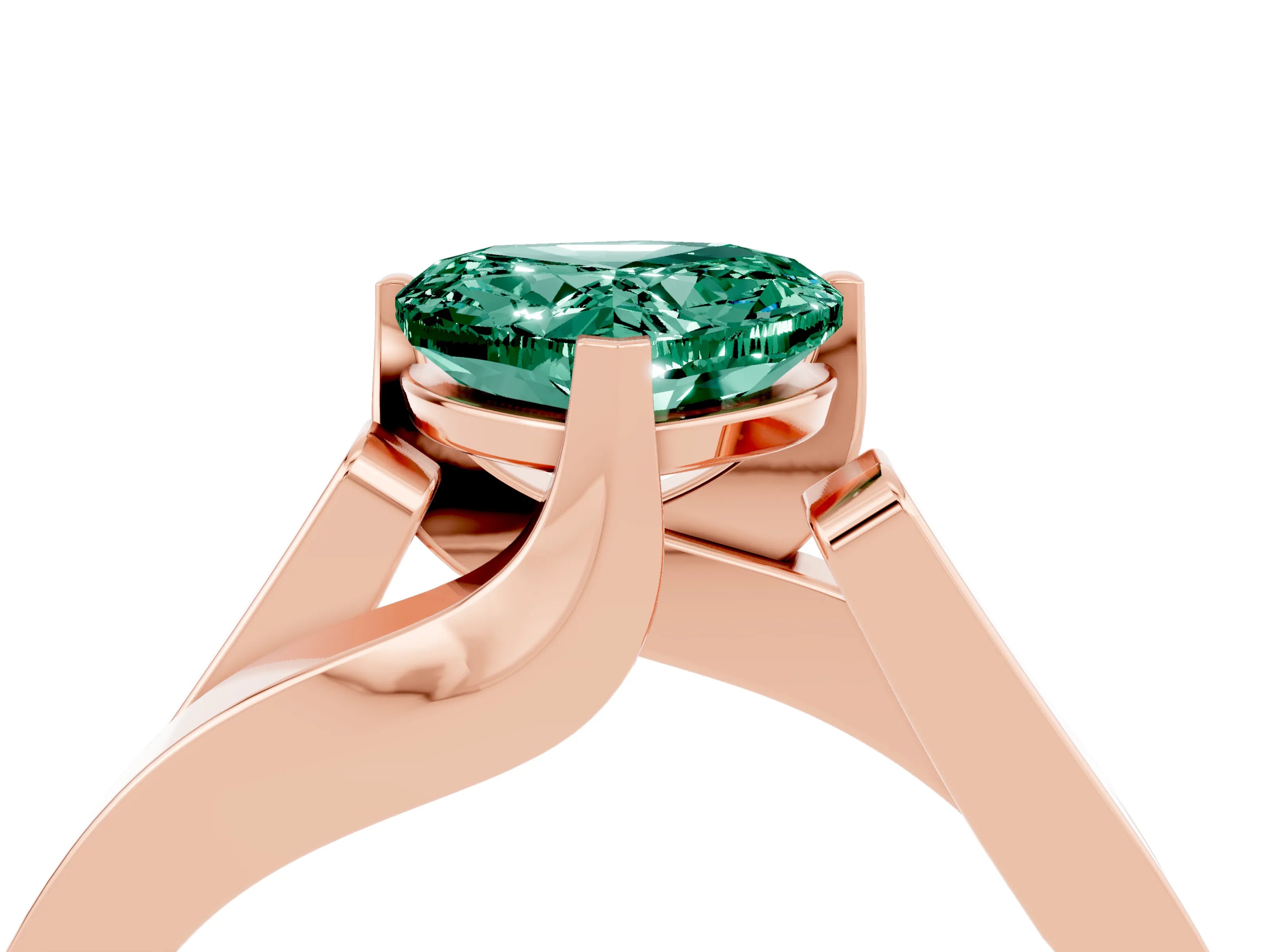 Rose gold Modern Tension Set Heart Cut Green Sapphire Solitaire Wide Band Ring_4