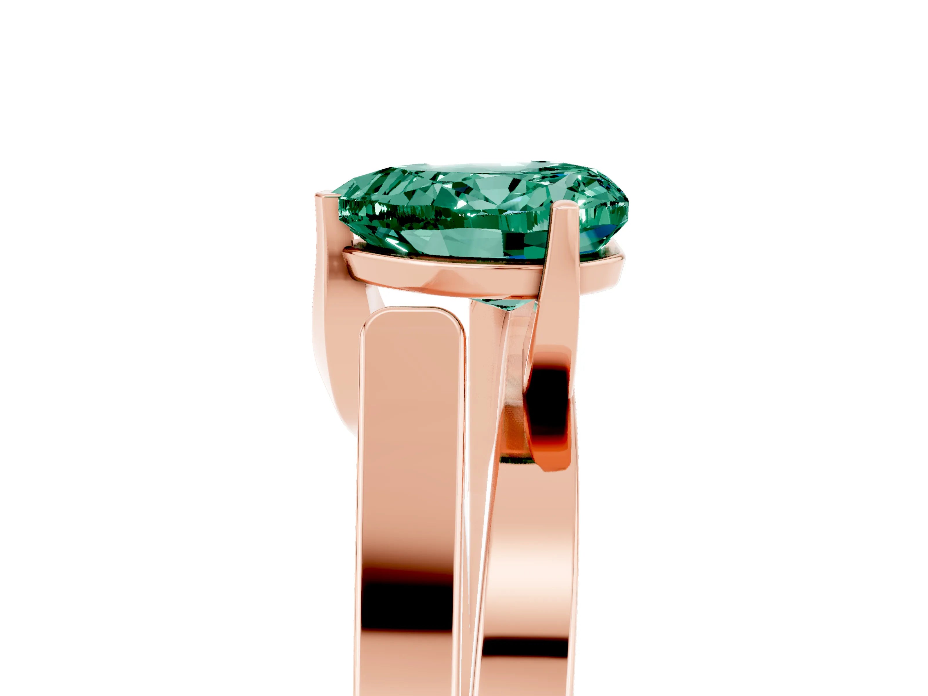 Rose gold Modern Tension Set Heart Cut Green Sapphire Solitaire Wide Band Ring_5