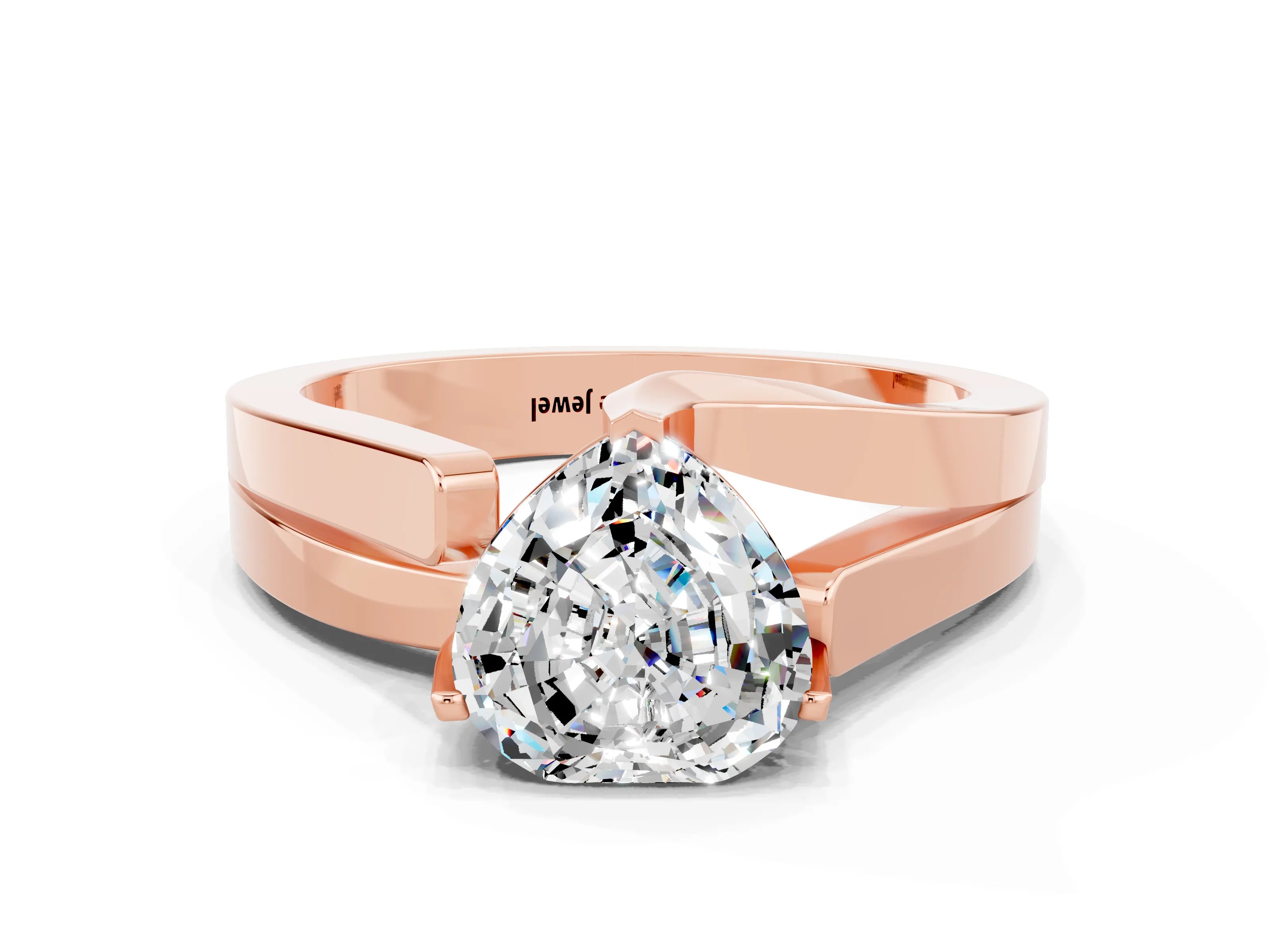 Rose gold Modern Tension Set Heart Cut Moissanite Solitaire Wide Band Ring