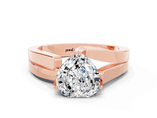 Rose gold Modern Tension Set Heart Cut Moissanite Solitaire Wide Band Ring